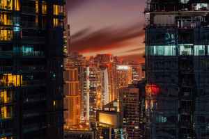 lighted buildings at night