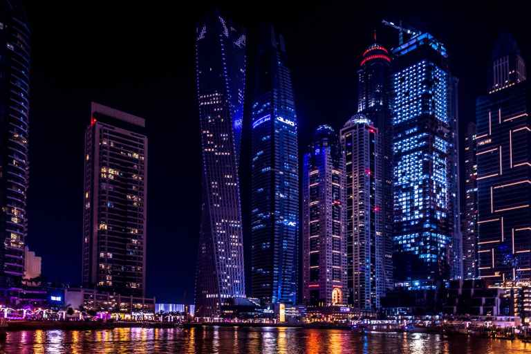 twisted building during nighttime